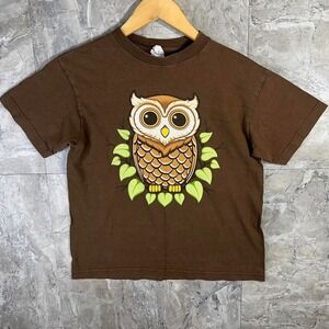 Brown‎ and yellow owl graphic tee Woman's Large  #kidcore
